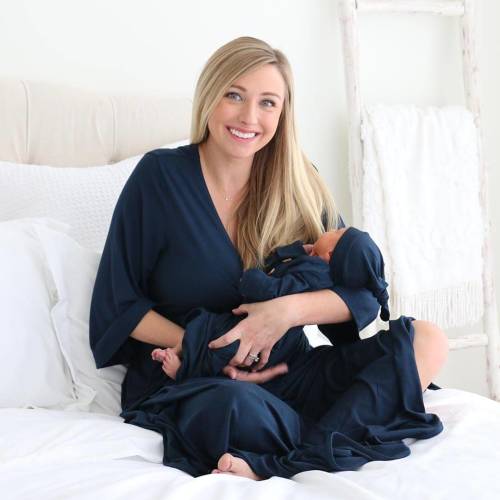 Solid Dark Navy Bamboo Knit Maternity Robe