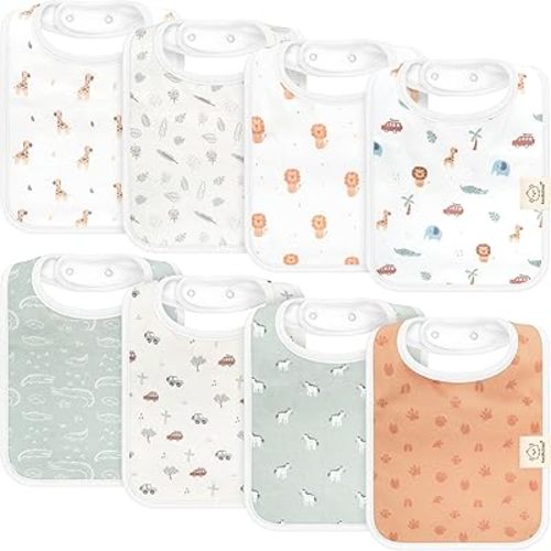 KeaBabies 8-Pack Organic Baby Bibs for Boy, Girl, Drool Bibs for Baby Boy & Girl Toddler, Infant Bibs, Cotton Bibs, Super Absorbent Drooling Teething Bibs (Wilderness)