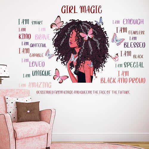 Black Girl Wall Decal Inspirational Quote Butterfly Sticker Motivational Saying African American Wall Decor Sticker for Afro Nursery Woman Bedroom Playroom