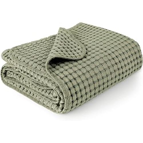 Konssy Waffle Baby Blankets, Nursery Blankets for Boys Girls, Swaddle Blankets Neutral Soft Lightweight Toddler and Kids Throw Blankets(Earth Green)
