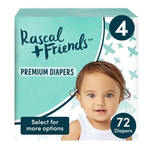 Rascal + Friends Premium Size 4 Diapers, 72 Count - Leak Protection, Dermatest Certified, 12 Hour Protection