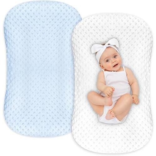 Hooyax Baby Lounger Cover 2 Pack Premium Newborn Lounger Covers, Organic Removable Infant Slipcovers for Baby Nest Lounger, Ultra Soft Snug Fit Infant Lounger Cover for Boys Girls (Blue,White)