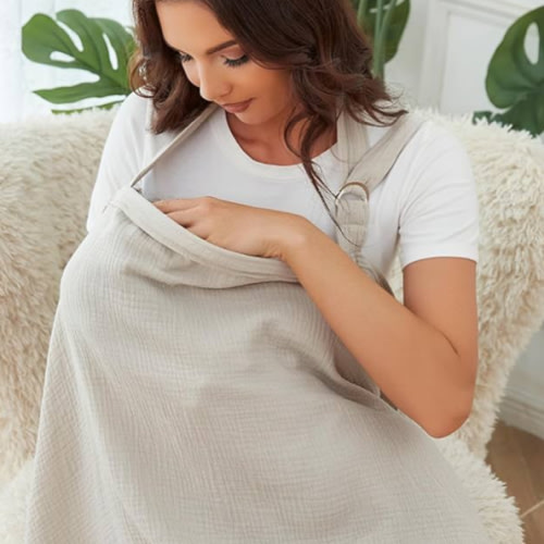 Muslin Nursing Cover for Breastfeeding, Breathable 100% Cotton Privacy Nursing Covers with Rigid Hoop for Mother Nursing Apron, Soft Arch Neckline Nursing Apron (Summer Wheat)