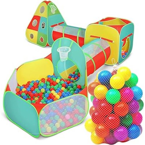 Kids Ball Pit Play Tent - Ball Pit Balls Included – Toddler Pop Up Ballpit – Baby Ball Pit Indoor/Outdoor Play Tent, (3 Pc Ball Pit and Tunnel with 50 Balls)