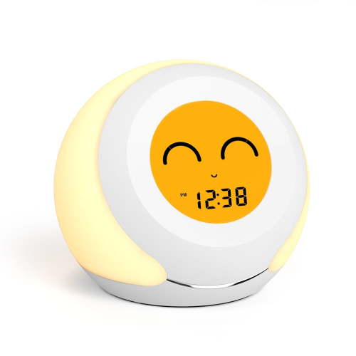 Kid Clock with Room Thermometer, Cute Four Facial Expressions, Hygrometer and LED Colorful Changing, 4 level Dimmer- Indoor Temperature Monitor and Humidity Gauge - LCD Screen Child Alarm Clock