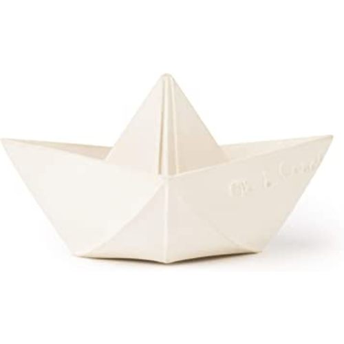 Oli & Carol Origami Bath Toy Boat - Natural Hevea Rubber | Toy Boats for Water Play | Bath Tub Toys for Kids | Baby Toys | Mold Free Bath Toys | Non Toxic Bath Toys | Hevea Teether (White)