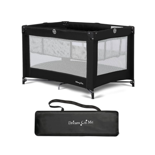 Dream On Me Zazzy Portable Playard with Bassinet in Black, Lightweight Packable and Easy Setup Baby Playard with Mattress and Travel Bag