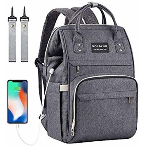 Diaper Bag Backpack, Mokaloo Large Baby Bag, Multi-functional Travel Back Pack, Anti-Water Maternity Nappy Bag Changing Bags with Insulated Pockets Stroller Straps and Built-in USB Charging Port, Dark - Dark Gray