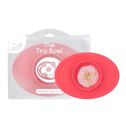ezpz Tiny Bowl (Coral) - Silicone Suction Placemat + Bowl for Infants - 6 Months+ - Baby Led Weaning Supplies - Fits All Highchair Trays