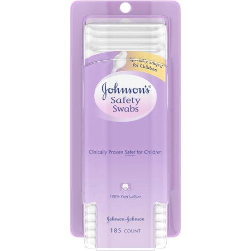 Johnson's Safety Ear Swabs for Babies & Children, 100% Pure Non-Chlorine Bleached Cotton for a Gentle Clean, Clinically Proven Safer Cotton Swab for Children with a Paper Stick, 185 ct