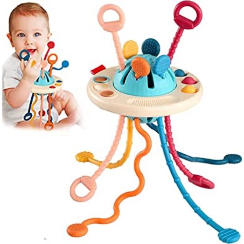 Montessori Toys for Baby, Silicone Pull String Activity Toy (UFO)