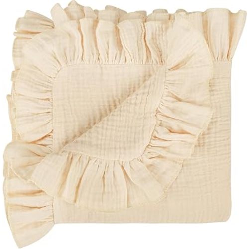TANOFAR Ruffle Muslin Baby Blanket Girl Boy 36 X 40 Inches Beige