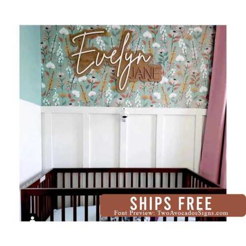 Large wood name sign, nursery name sign, boho nursery sign , above crib cut out, layered baby name sign, retro baby name sign, cut out sign