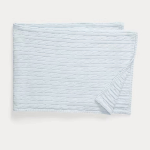 Cable-Knit Cotton Baby Blanket, Pearl Blue