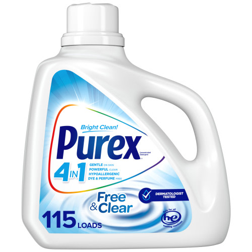 Purex Hypoallergenic Free & Clear Liquid Laundry Detergent, 150 Fluid Ounces, 115 Loads, Dye-Free