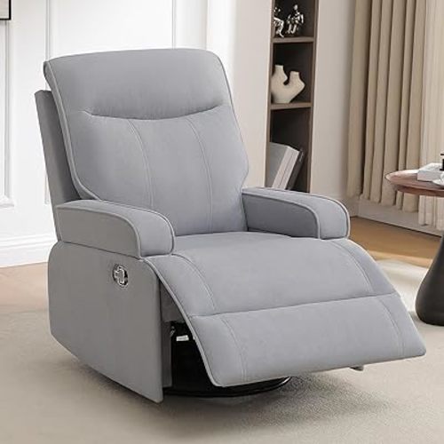 Nursery Glider Recliner Chair, Manual Swivel Rocker Recliner for Adults, Upholstered Glider Rocking Recliner with Comfortable Arms and High Back for Living Room Bedroom (Velvet, Light Grey)