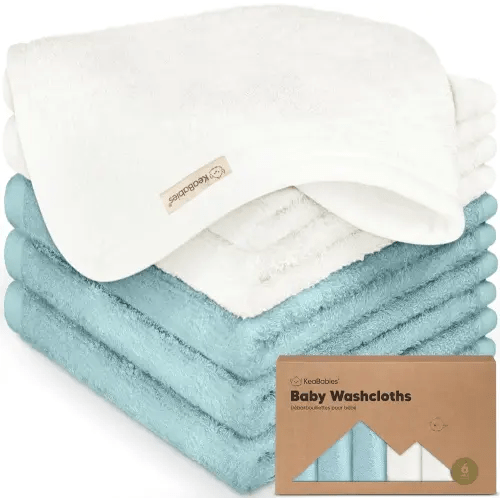 6-Pack Baby Washcloths - Soft Viscose from Bamboo Washcloth, Baby Wash Cloths for Newborn, Kids, Bath Baby Towels, Face Towel, Face Cloths for Washing Face (White/Sky)