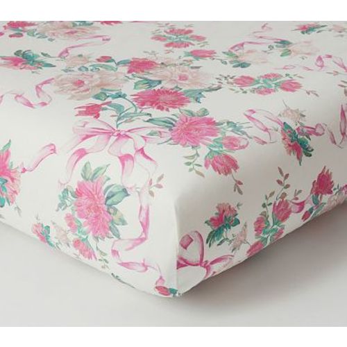 LoveShackFancy Cabbage Rose Bow Crib Fit , Pink Multi