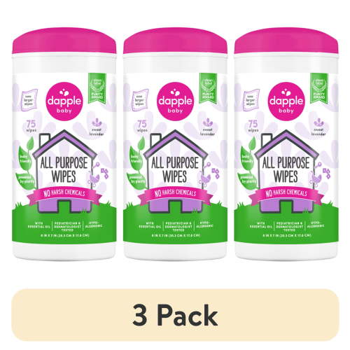 (3 pack) Dapple Baby All-Purpose Cleaning Wipes, Powered by Plants and Baby Friendly, Lavender, 75 Wipes