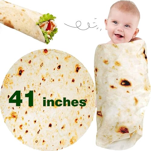 Baby Stuff Burrito Tortilla Blanket White Elephant Gifts for Newborn Boy Girl Shower Swaddle Throw Blankets Wrap Toddler 41in Soft Flannel Taco Food Novelty Funny Gag Pets