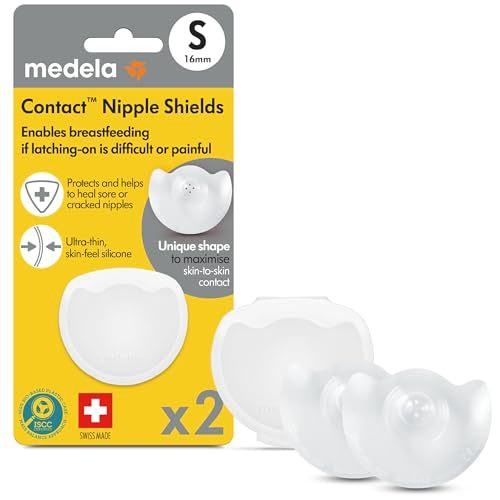 Medela Contact Nipple Shield for Breastfeeding, 16mm Extra Small Nippleshield, For Latch Difficulties or Flat or Inverted Nipples, 2 Count with Carrying Case, Made Without BPA, 3 Piece Set, 101034109