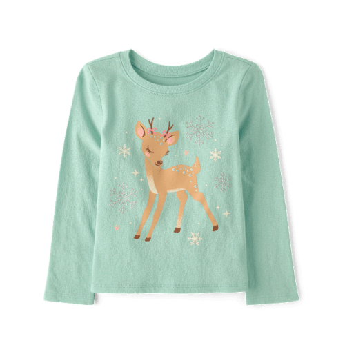 Baby And Toddler Girls Snowflake Deer Graphic Tee - Green