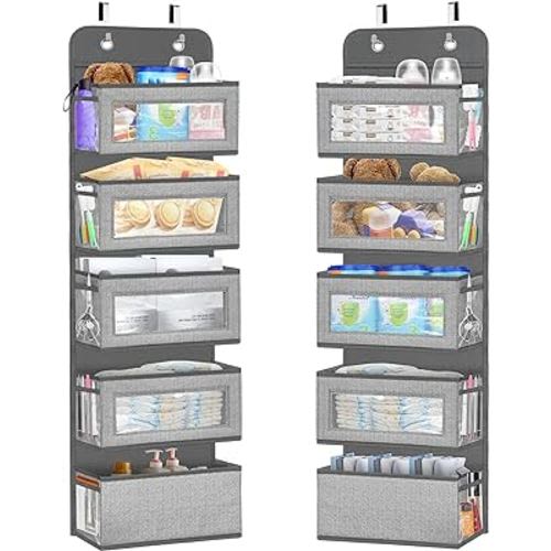 homyfort 1Pack 10 Side Pockets Over the Door Organizer, Hanging Storage Diaper Organizer with 5 Large Clear Window for Nursery,Baby Kids,Bathroom,Closet,Pantry