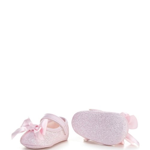 Baby Deer Girls' Tish Ballet Glitter Bow Embellished Crib Shoes (Infant)