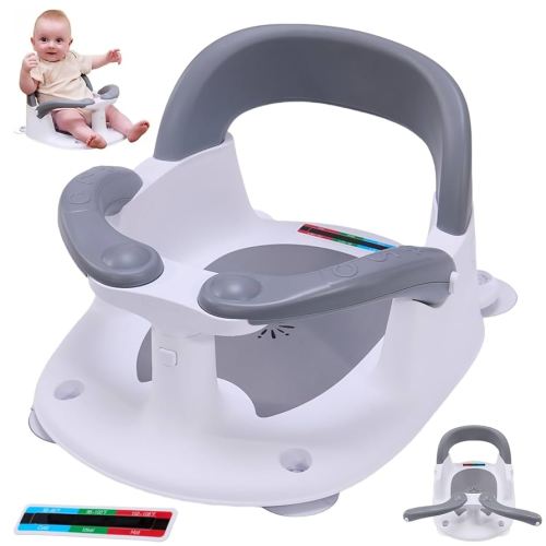 Baby Bath Seat for Babies 6 Months & Up Sitting Up,Infant Bath Seat with Temperature Alert+Open Backrest+on/Off Armrest,Toddler Bath seat Baby Bath Chair for Bathtub,Tub,Sink Grey