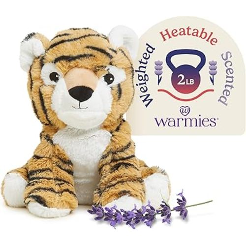 warmies Microwavable & Weighted Stuffed Animals, Tiger - Heated Stuffed Animal Plushie for Warmth & Comfort - Cute Soft Plush Toys for Adults & Children (Boys, Girls, Babies & Toddlers)