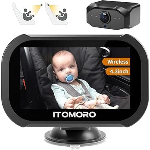 Itomoro Baby Car Camera for Backseat Wireless, 4.3'' HD 1080P Baby Car Monitor with IR Night Vision, Rear Wireless 2.4G 1000ft Range, Rear View Car Baby Camera Suitable for All Car Models