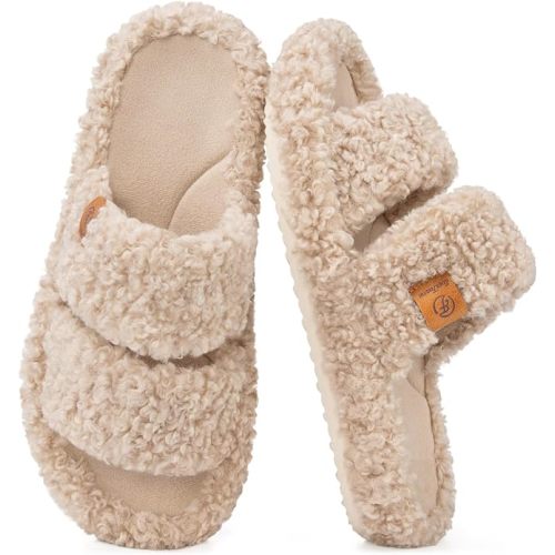 EverFoams Womens Fuzzy Open-toe Slippers Memory Foam Indoor House Shoes