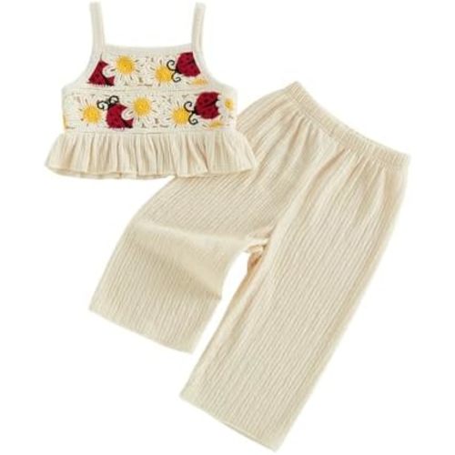 Baby Girl Summer Outfits Crocheted Camisole And Elastic Pants Clothing Set