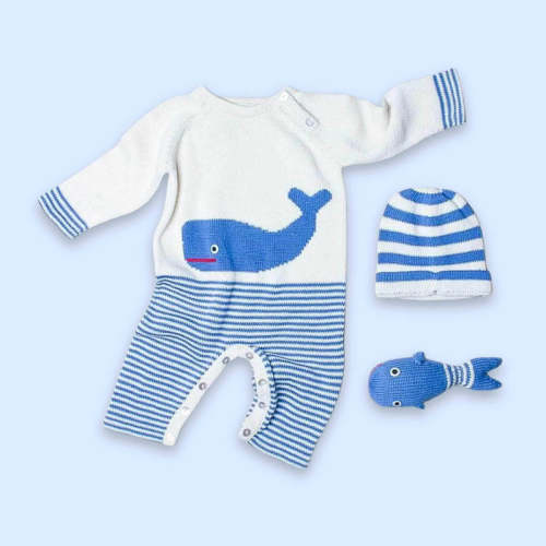 Whale Romper, Hat & Rattle Set