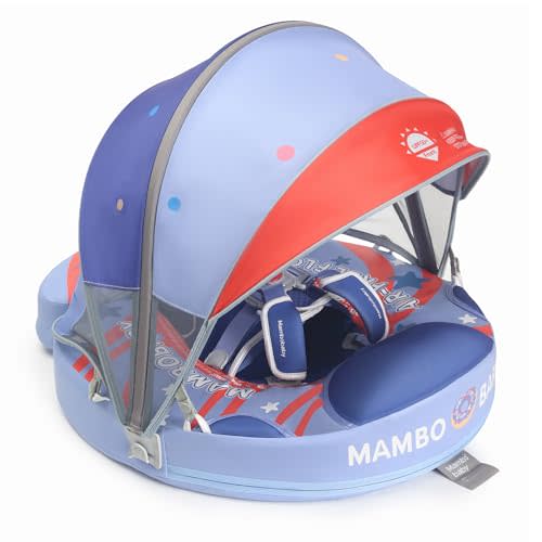 GENTEACO Mambobaby Baby Swim Float with Canopy Non-Inflatable Infant Pool Float with Tail 3-24 Months Avoid Flip Solid Skin-Friendly Material for Toddler Boys Girls