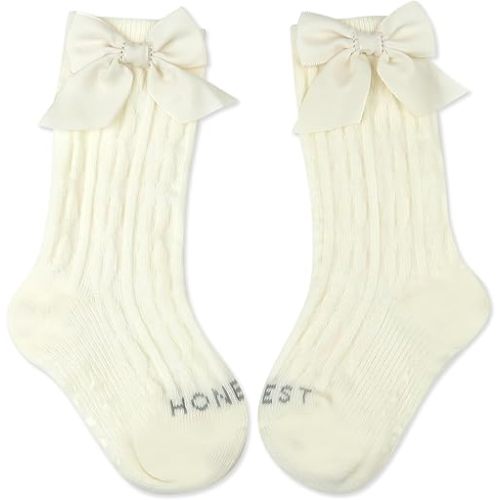 HonestBaby Baby Girls' Cable Knit Knee Sock with Bow