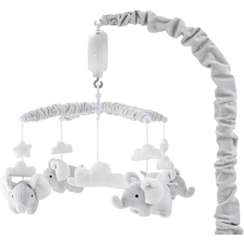 The Peanutshell Crib Mobile for Girls or Boys - Soft Grey Musical Baby Crib Mobile with 12 Lullabies, Cute Elephant Baby Mobile Crib Grey Elephant Nursery Decor