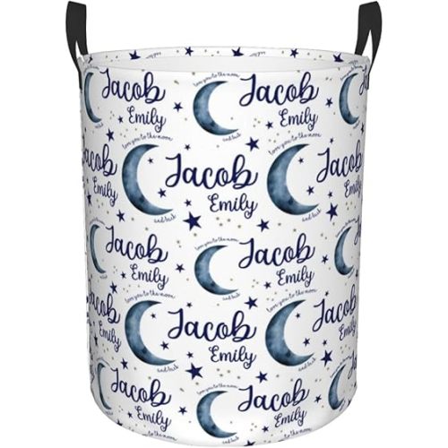 Personalized Moon Stars Laundry Hamper Gifts, Custom Moon Stars Laundry Basket With Name for Kids Boys Girls Adult, Collapsible Baby Laundry Hamper, Dirty Clothes Hamper With Handles 19.6x15.7 Inch