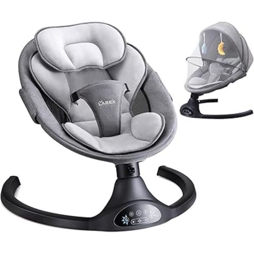 LAREX Baby Swing for Infants | Electric Bouncer for Babies,Portable Swing for Baby Boy Girl,Remote Control Indoor Baby Rocker with 5 Sway Speeds,1 Seat Positions,10 Music and Bluetooth (Black)