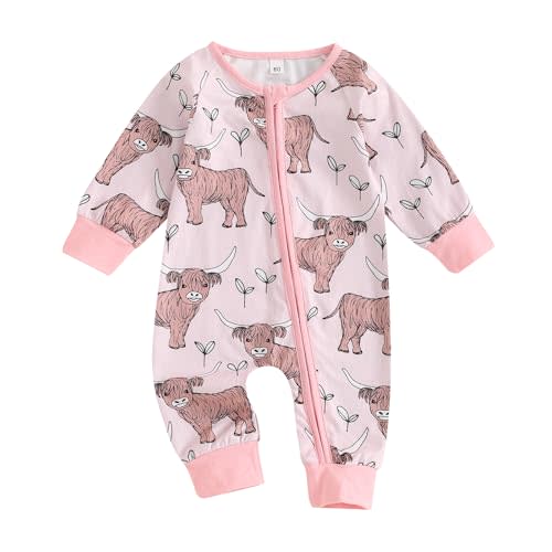 Gueuusu Country Baby Clothes Boy Girl Farm Animal Print Long Sleeve Romper Zipper One Piece Jumpsuit Cute Fall Outfit