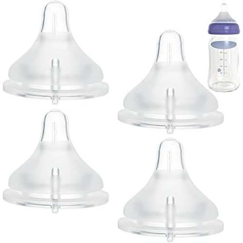 Silicone Bottle Nipples Compatible with Lansinoh Bottles, 4 Pack Replacement Bottle Nipple, Leak-Proof, BPA-Free, Anti-Colic, Size M for 3+ Months (Medium Flow)