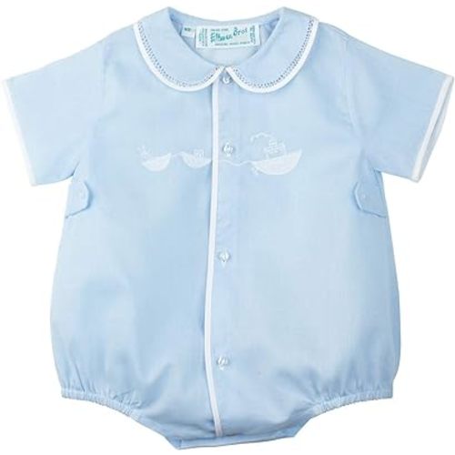 Feltman Brothers Infant Baby Boys Blue Bubble Outfit with White Embroidered Tugboat-Newborn