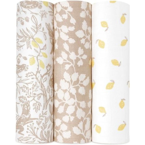 aden + anais Silky Soft Swaddle Blanket, Boutique Muslin Blankets for Girls & Boys, Baby Receiving Swaddles, Ideal Newborn & Infant Swaddling Set, Perfect Shower Gifts, 3 Pack, Natural Woodland