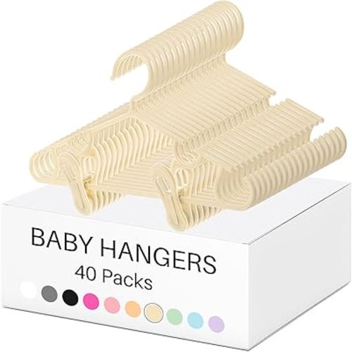 Hsei 120 Packs Nursery Hangers with Clips for Kids Baby Hangers with Clips for Toddler Pants Closet Coat Skirts Socks (Ivory)
