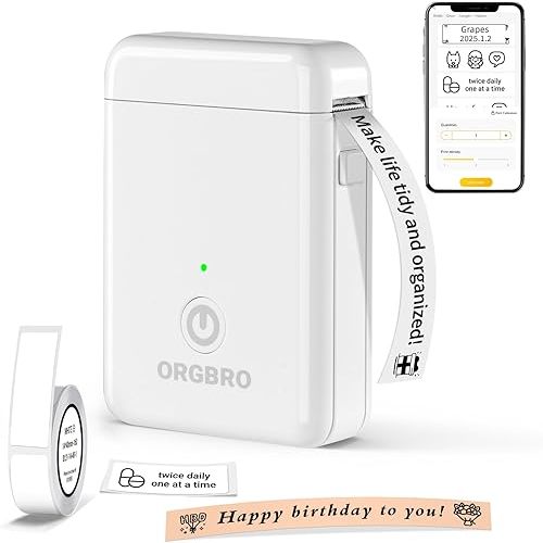 ORGBRO Label Maker Machine with Tape, X1 Portable Bluetooth Mini Label Printer, Continuous Waterproof Label, Wireless Thermal Small Label Makers with Multiple Templates for School Office Home