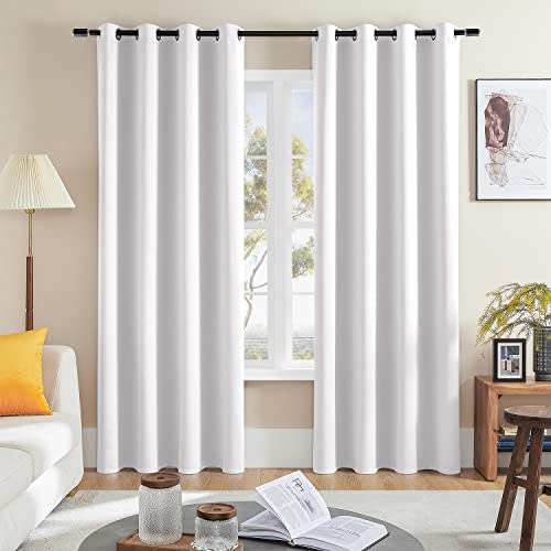 Rutterllow White Room Darkening Curtains 2 Panels for Bedroom, Grommet Top (52x84 Inch, Pure White)
