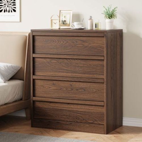 4 Drawer Dresser for Bedroom, Walnut Nightstand 4 Chest of Drawers with Large Storage, Small Bedside Table for Living Room, Nursery, Entryway
