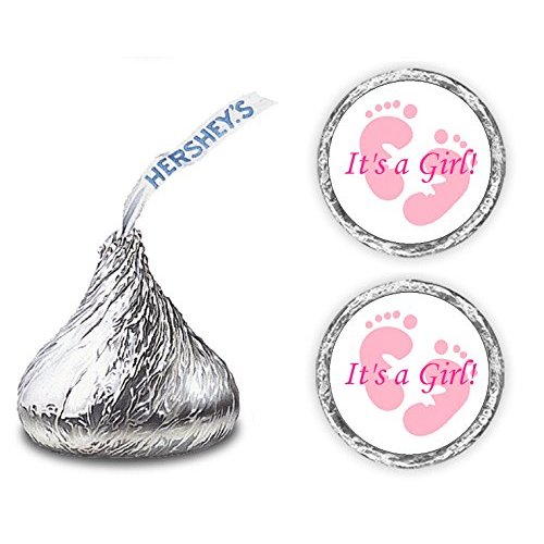 324 Its a Girl Pink Footprints Kisses Labels for Baby Shower Or Baby Sprinkle Party Or Event Decorations, Stickers, Wrappers, Favors. Made in USA