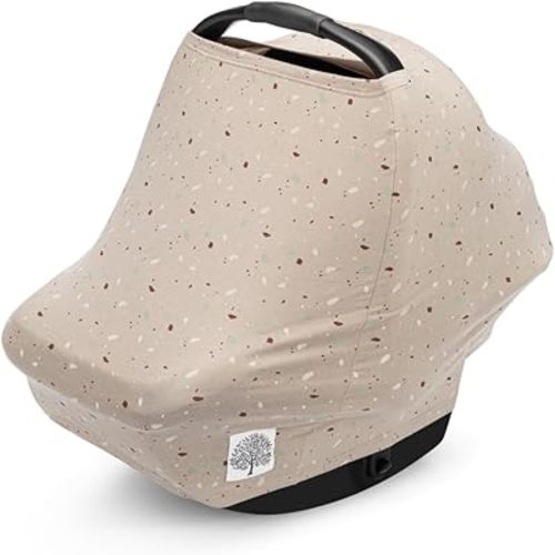 Parker Baby 4 in 1 Car Seat Cover for Girls and Boys - Stretchy Carseat Canopy, Nursing Cover, Grocery Cart Cover, High Chair Cover - “Pebble”