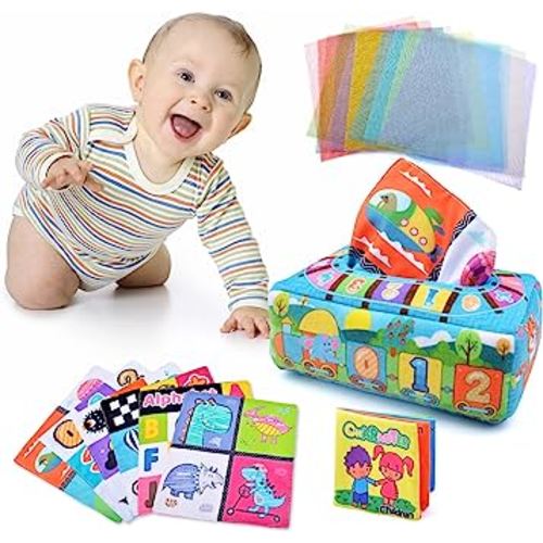 Baby Toys 0-6 Months Montessori Toys for Baby 6-12 Months High Contrast Crinkle Baby Tissue Box Toys Infant Newborn Sensory Toys Gifts